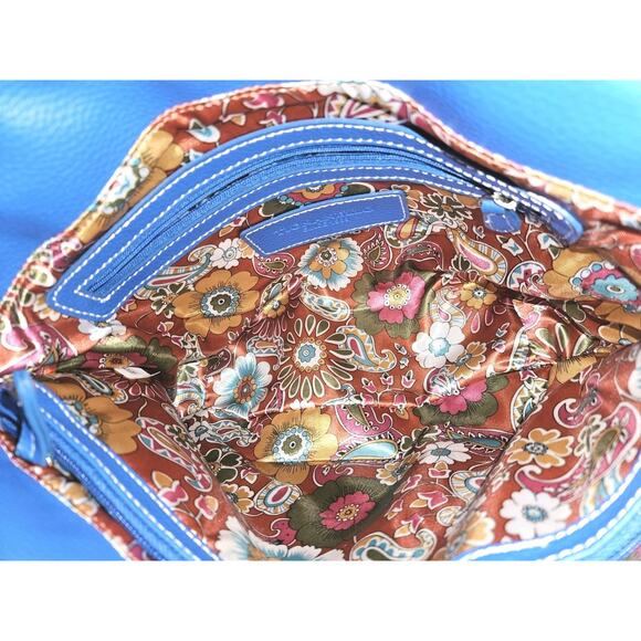 New! Tignanello Blue and White Pebbled Leather Tote Shoulder Bag 16x9x6 - Picture 14 of 15
